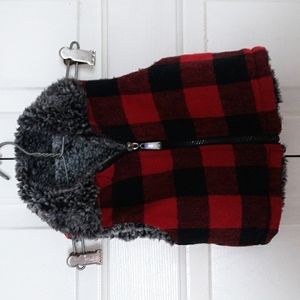 Baby plaid hunting vest wool blend faux fur lined 6/9 months